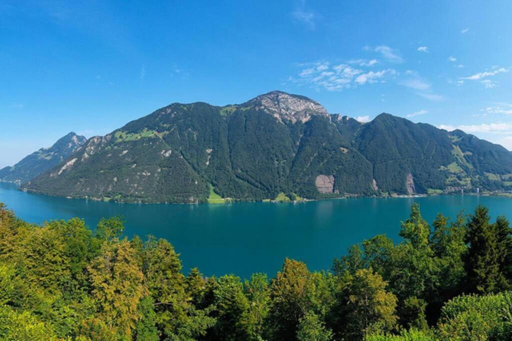Exklusives Chalet mit traumhafter See- und Bergsicht Seelisberg Exterior foto